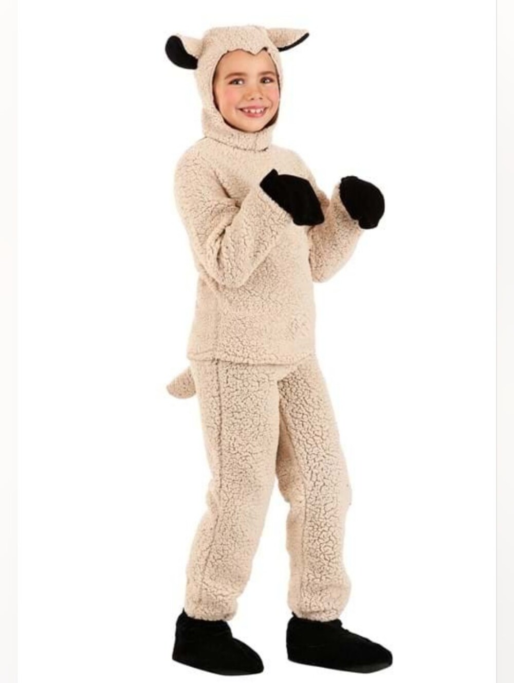 🎃 M • Kids Beige Woolly Sheep Costume with Black Accents - 7 Pcs